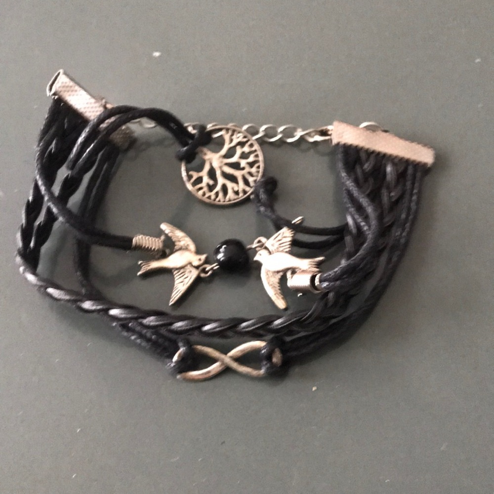 Bracelet leather tree of life sparrow birds